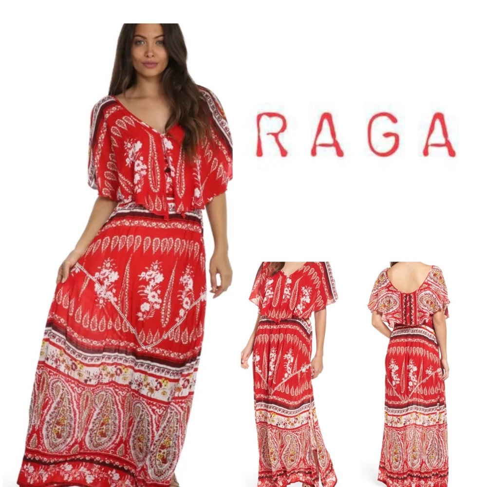 Anthropologie RAGA Boho Luisa Ruffle Paisley Print Paisley Maxi Dress.  NWT.